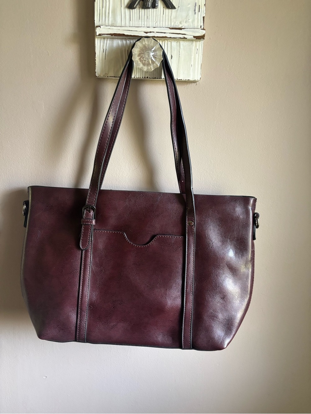 Women’s Leather-Like Tote Bag in Deep Burgundy